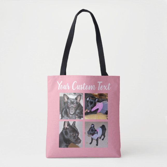 4 Photo Collage | Dog Pink Tote Bag (Front)