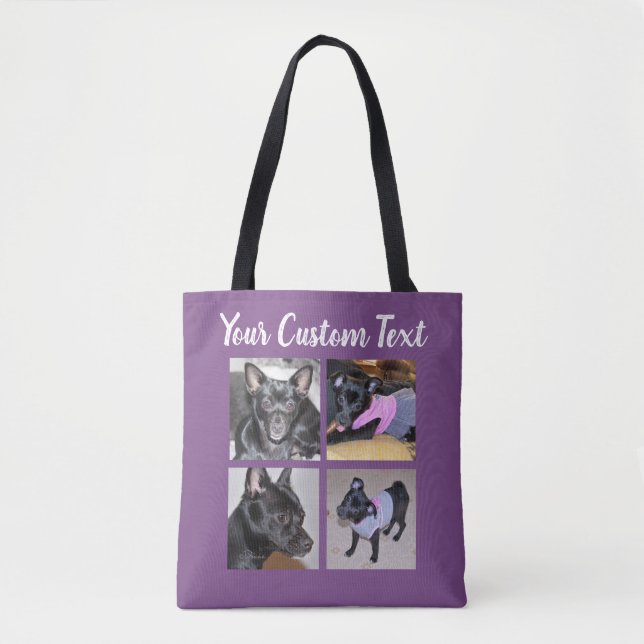 4 Photo Collage | Dog  Purple Tote Bag (Front)