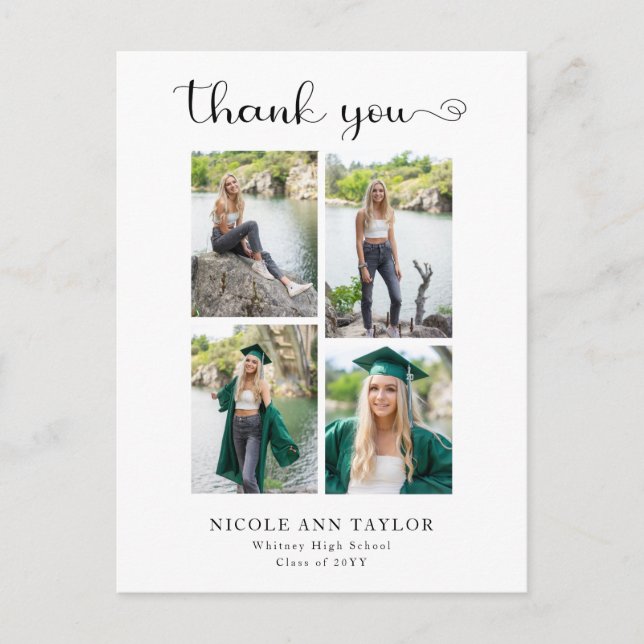 4 Photo Collage Elegant Graduation Thank You Postcard (Front)