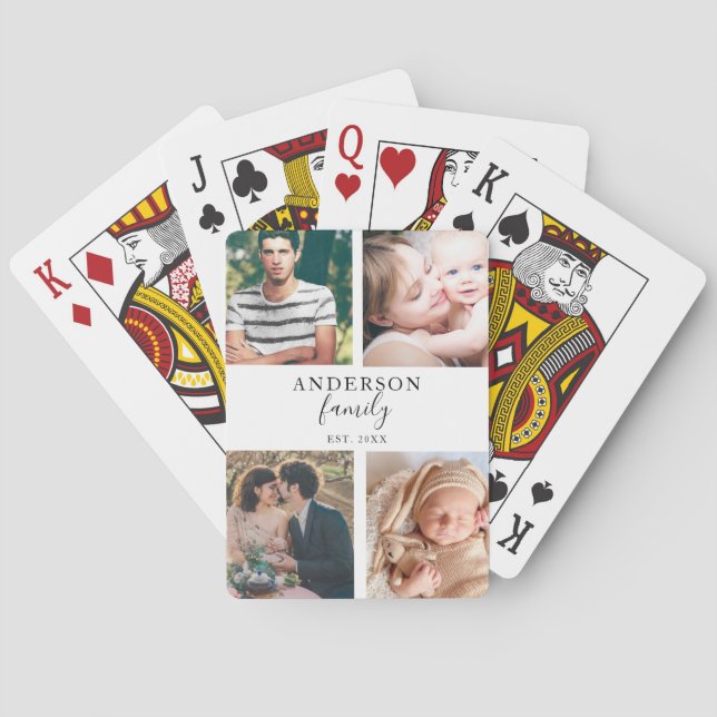 4 Photo Collage Family Calligraphy Hand Lettering Playing Cards (Back)