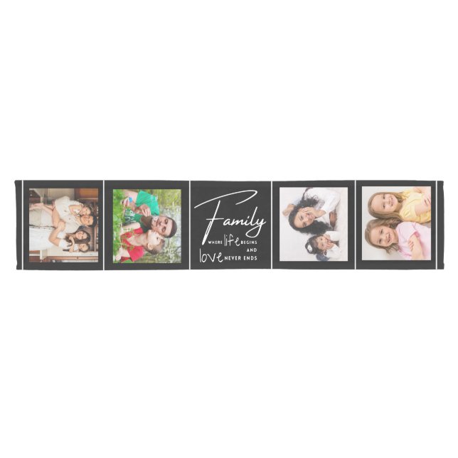 4 Photo Collage Family Love Quote Black  Short Table Runner (Horizontal)