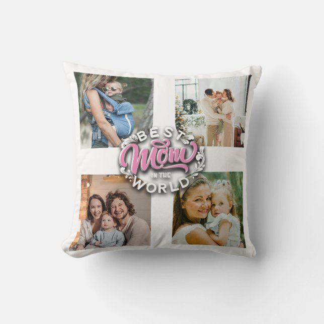 4 Photo Collage Family Memory Mother's Day Cushion (Front)