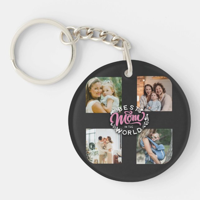 4 Photo Collage Family Memory Mother's Day Key Ring (Front)