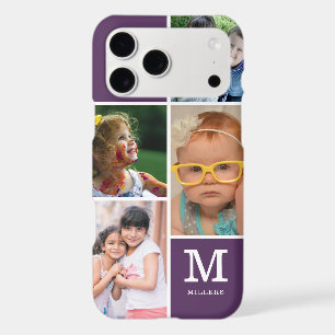 4 Photo Collage Family Monogram Name Purple