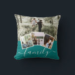 4 Photo Collage Family Personalised Cushion<br><div class="desc">4 Photo Collage Family Personalised throw pillow from Ricaso - teal white with 4 photo templates</div>