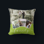 4 Photo Collage Family Personalised Cushion<br><div class="desc">4 Photo Collage Family Personalised throw pillow from Ricaso - bright green white with 4 photo templates</div>
