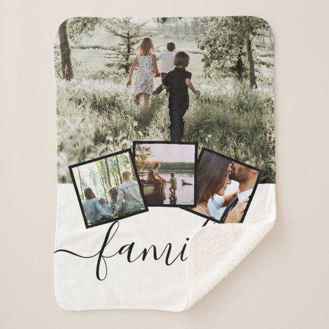 4 Photo Collage Family Personalised Custom Sherpa Blanket (Front)