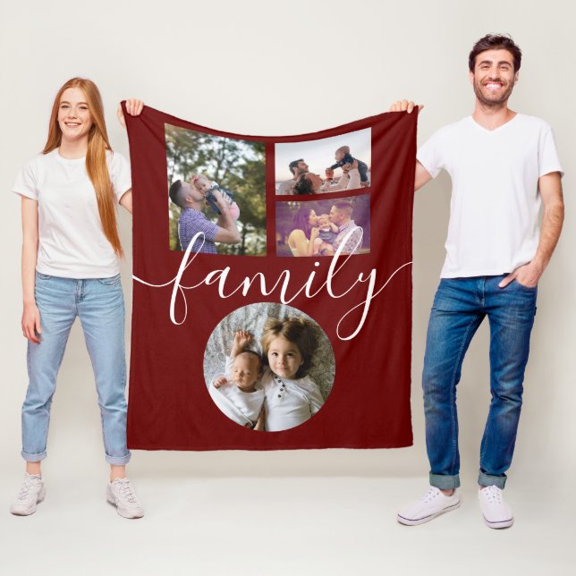 4 Photo Collage Family Personalised Fleece Blanket (In Situ)
