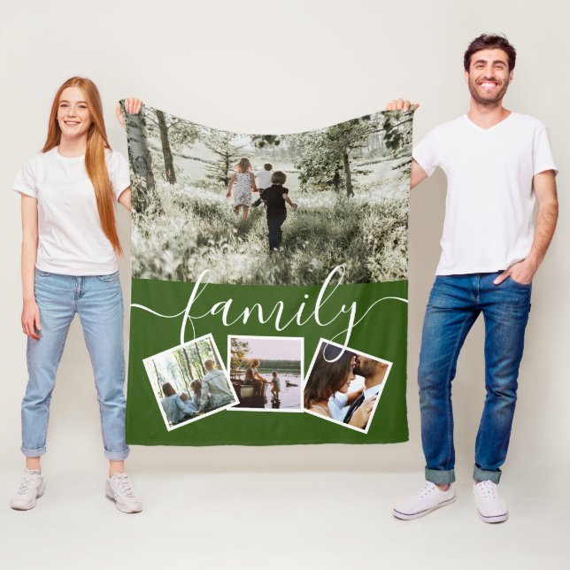 4 Photo Collage Family Personalised Fleece Blanket (In Situ)
