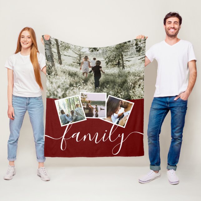 4 Photo Collage Family Personalised Fleece Blanket (In Situ)