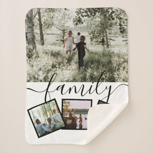 4 Photo Collage Family Personalised Sherpa Blanket (Front)
