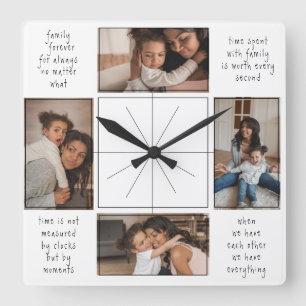 4 Photo Collage Family Time Togetherness Quotes Square Wall Clock