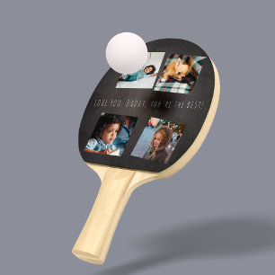 4 photo collage Father's Day Love you Daddy grey Ping Pong Paddle