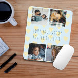 4 photo collage Father's Day Love you Daddy Mouse Mat<br><div class="desc">Custom family photo grid collage mouse pad with a light blue and yellow hearted pattern and navy personalised casual "Love you,  Daddy,  you're the best!" typography script.              It can be a cute personalised gift for your dad or grandpa on Father's Day,  Grandparent's Day,  birthday,  Christmas or any other occasion.</div>