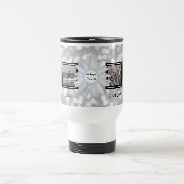 4 Photo Collage for Mum | Mother's Day Daisy Bokeh Travel Mug (Center)
