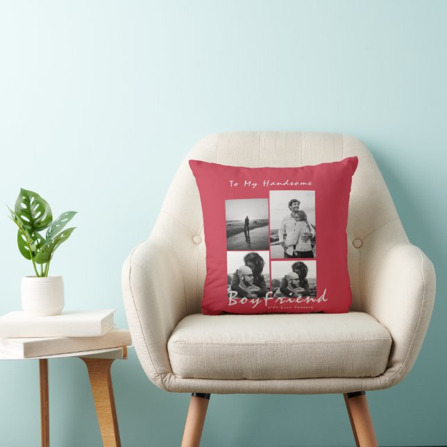 4-Photo Collage Forever Boyfriend Valentine's day Cushion (Chair)