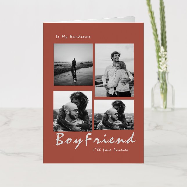 4-Photo Collage Forever Boyfriend Valentine's Foil Greeting Card (Flower)