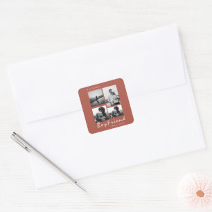 4-Photo Collage Forever Boyfriend Valentine's Square Sticker
