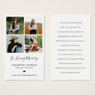 4 Photo Collage Funeral Memorial Prayer Cards