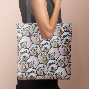 4 Photo Collage - funky hexagon pattern black Tote Bag