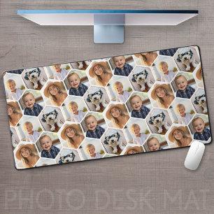 4 Photo Collage - funky hexagon pattern Desk Mat