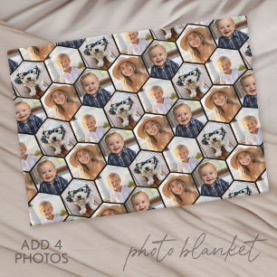 4 Photo Collage - funky hexagon pattern Fleece Blanket