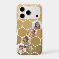 4 Photo Collage - funky hexagon pattern gold