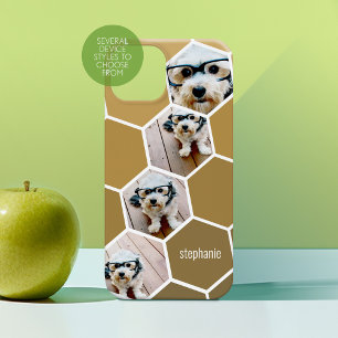4 Photo Collage - funky hexagon pattern gold