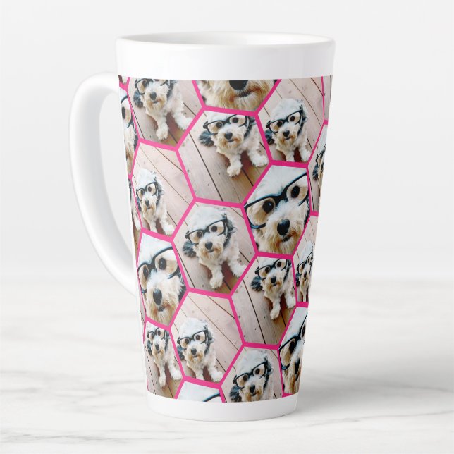4 Photo Collage - funky hexagon pattern Latte Mug (Left Angle)