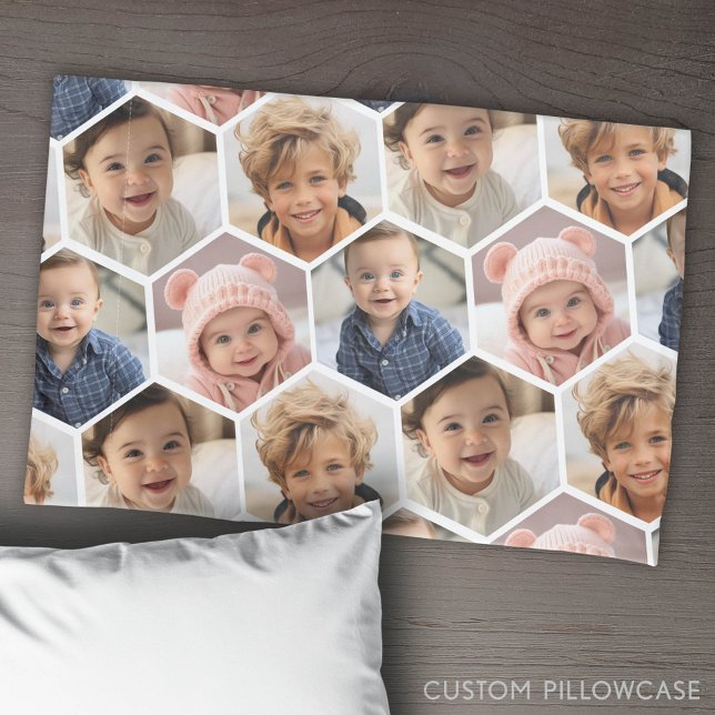 4 Photo Collage - funky honeycomb hexagon pattern Pillowcase (Custom Pillowcase with Photo Collage)