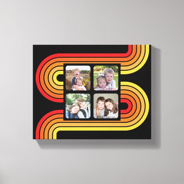 4 Photo Collage Funky Line Art Black Sunset Colour Canvas Print (Front)