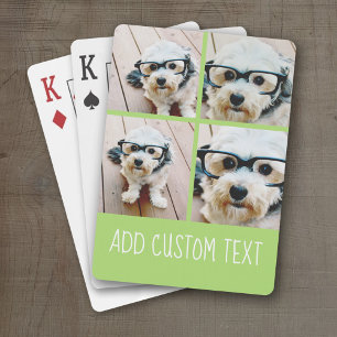 4 Photo Collage - funky text can change lime green Playing Cards