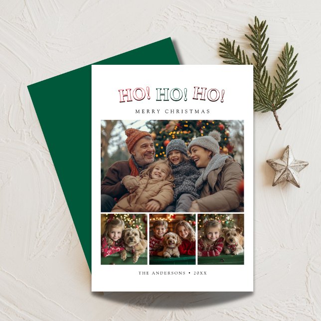 4 Photo Collage Funny Ho Ho Ho Christmas Holiday Card (Creator Uploaded)