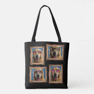 4 Photo Collage Gold Frame Dogs Pets Family Tote Bag