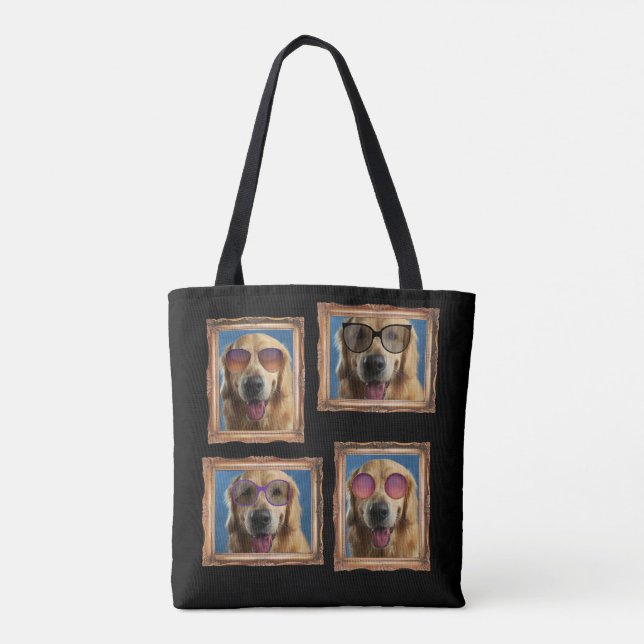 4 Photo Collage Gold Frame Dogs Pets Family Tote Bag (Back)