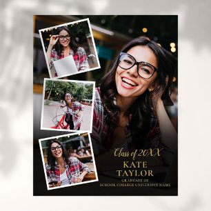 4 Photo Collage Gold Graduation Poster