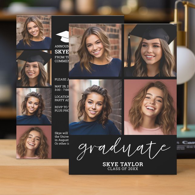 4 Photo Collage Graduate Script - Graduation Party Invitation (Graduation Invitation - Classic)