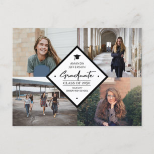 4 photo collage graduation modern elegant script a announcement postcard