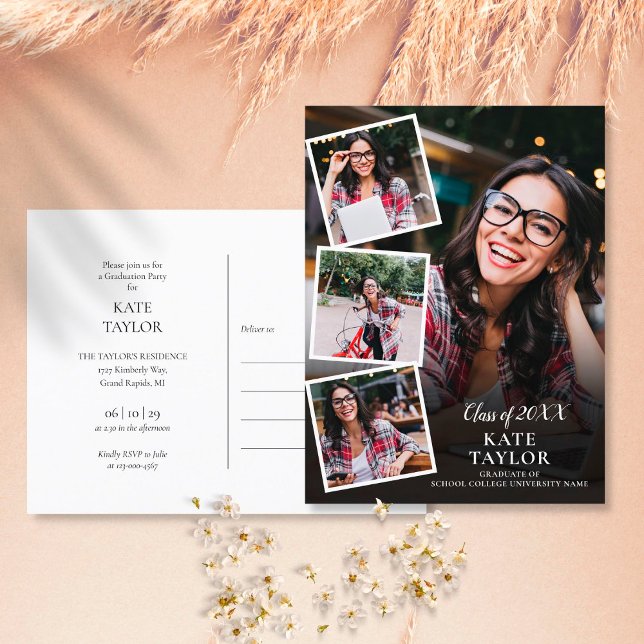 4 Photo Collage Graduation Party Invitation Postca Postcard (Creator Uploaded)