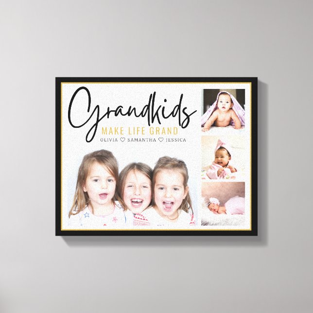 4 Photo Collage Grandkids Make Life Grand Quote Canvas Print (Front)