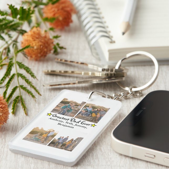 4 Photo Collage Greatest Dad Ever DBL Father's Day Key Ring (Front Right)