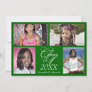 4-Photo Collage Green Graduation Announcement