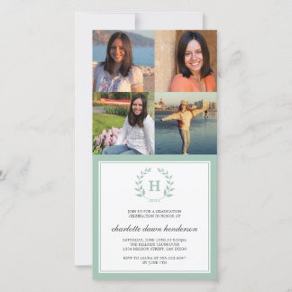 4 Photo collage green wreath monogram graduation