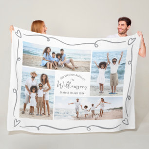 4 Photo Collage Hand Drawn Doodles Family Vacation Fleece Blanket