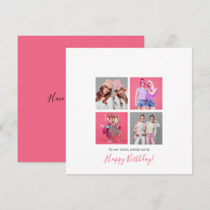 4 photo collage Happy Birthday Sister Name Pink Card