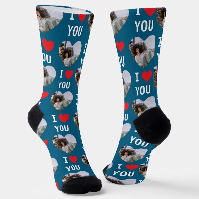 4 Photo Collage I Love You Socks (Angled)