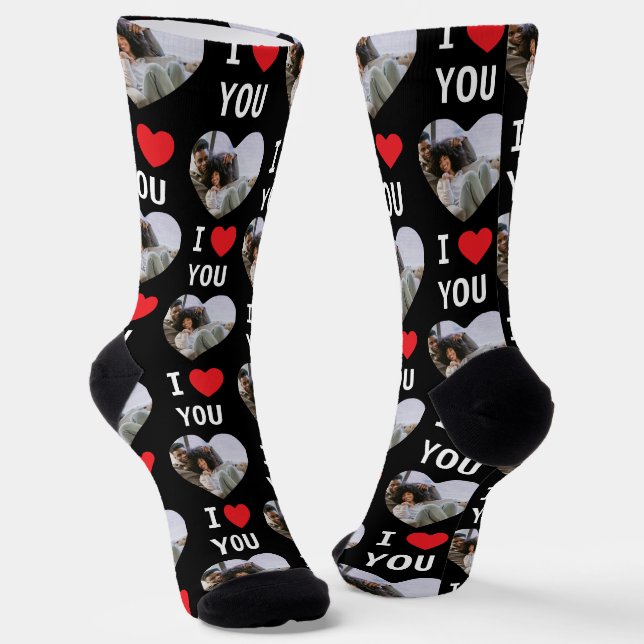 4 Photo Collage I Love You Socks (Angled)