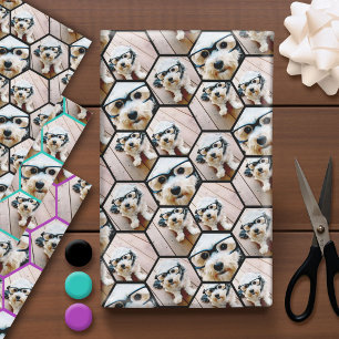 4 Photo Collage in a funky hexagon pattern Wrapping Paper Sheet