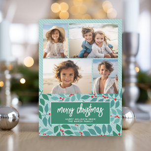 4 Photo Collage - Merry Christmas Botanical Pastel Holiday Card
