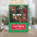 4 Photo Collage - Merry Christmas Botanical Red Holiday Card<br><div class="desc">Add family photos to this elegant and trendy design. This can be used for any Christmas greeting - happy holidays, season's greetings and more. The front includes 4 photos in a modern collage with a trendy script font. The back includes a modern botanical pattern in reds and greens. The background...</div>